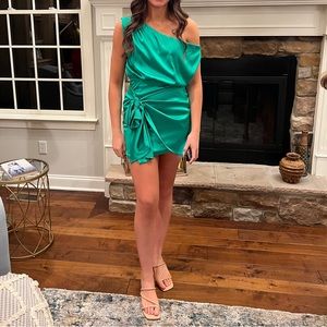 Green satin cocktail dress